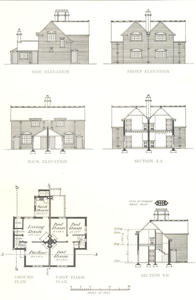 FARMING. Farm Cottages plan & elevation 1912 old antique vintage print picture
